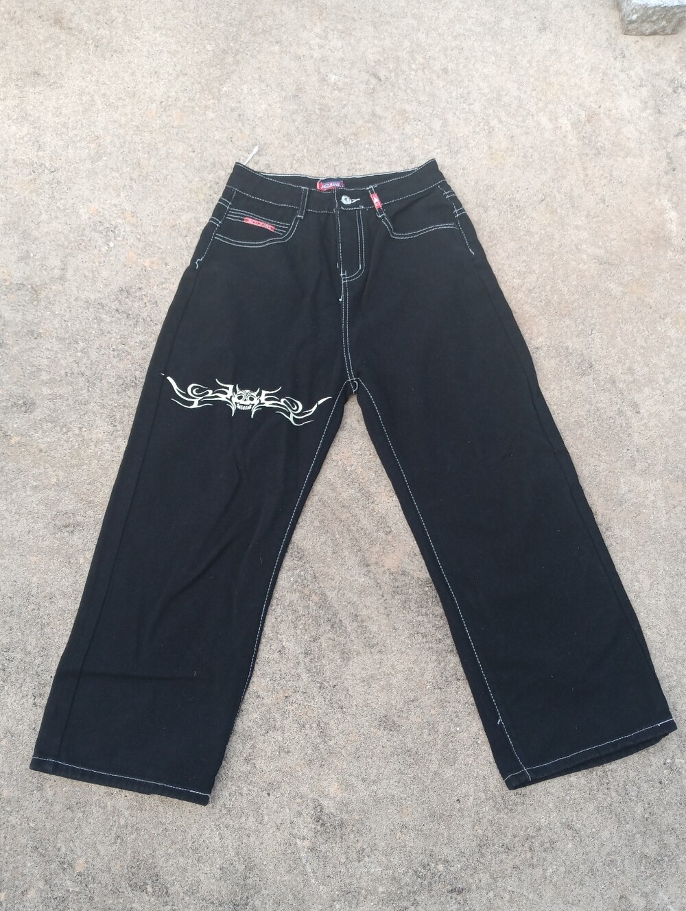 JNCO Black Denim Tribal Skull Y2K 90s Skater 26X28